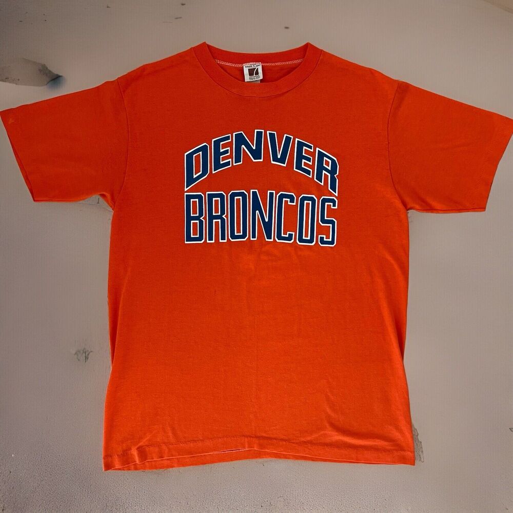 Vintage Denver Broncos Shirt L Orange 70s NFL Football John Elway Super Bowl
